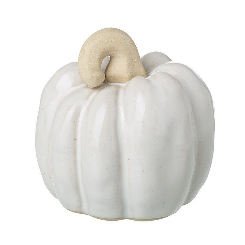 Ceramic White Curly Stalk Porcelain Pumpkin - 9cm