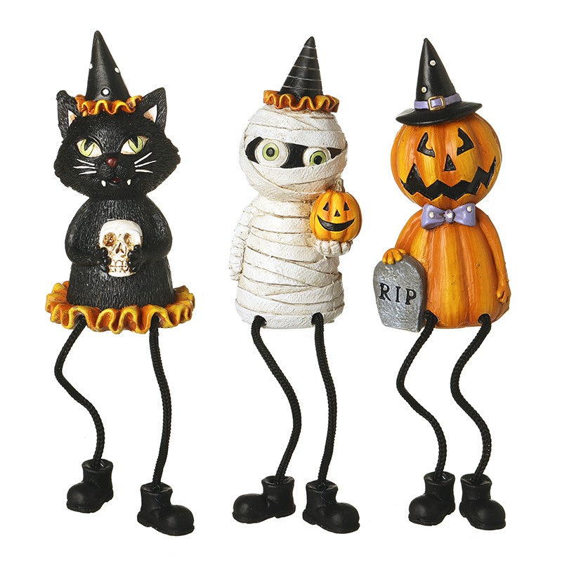 Black Cat, Mummy Or Pumpkin Long Leg Ornament