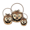 Stunning Golden Orange Metal Decorative Pumpkins - Set of 3