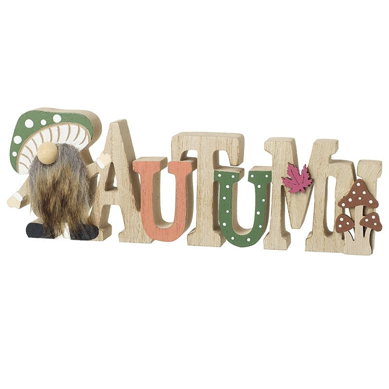 Autumn Wooden Gonk Mushroom Sign - 24cm
