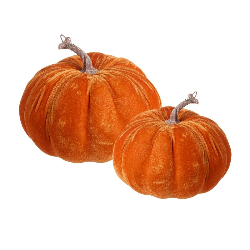 Orange Autumn Velvet Pumpkin - Set of 2