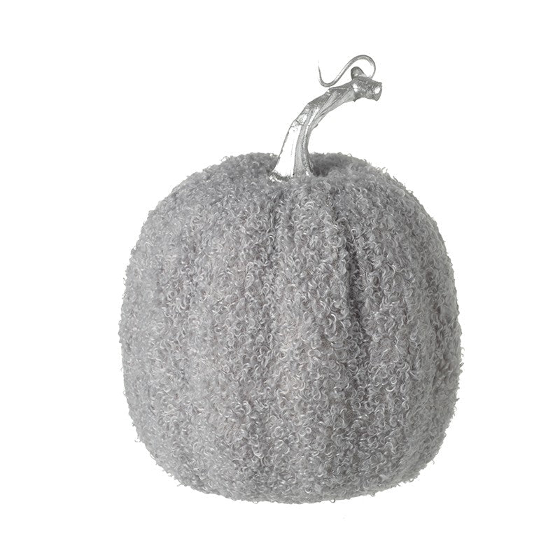 Grey Fabric Pumpkin With Silver Stalk