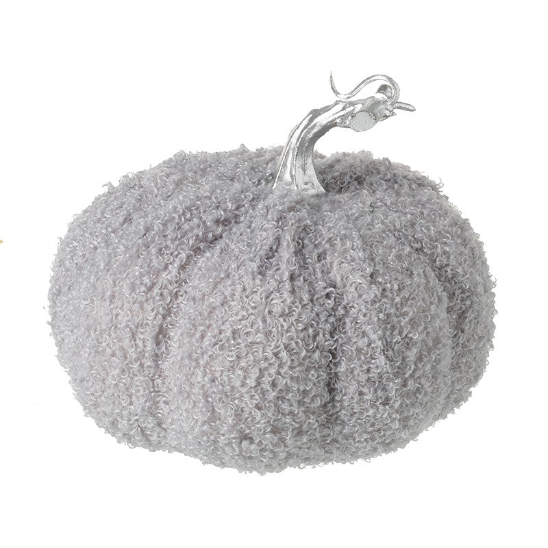 Medium Grey Fabric Pumpkin With Silver Stalk