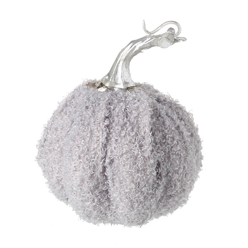 Small Grey Fabric Pumpkin With Silver Stalk