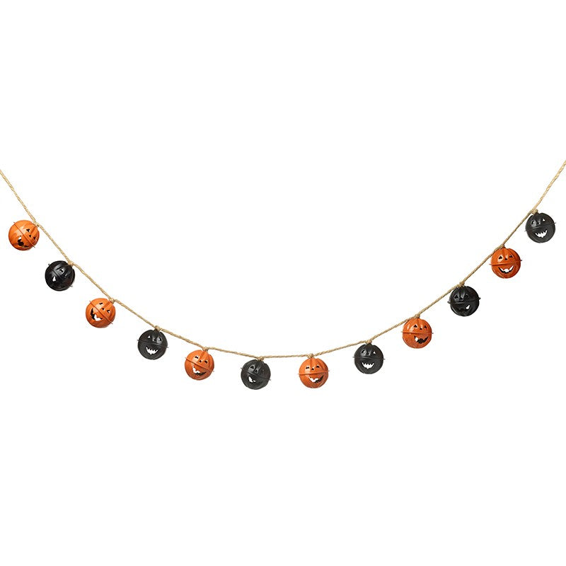Metal Halloween Black & Orange Pumpkin Bell Garland - 100cm