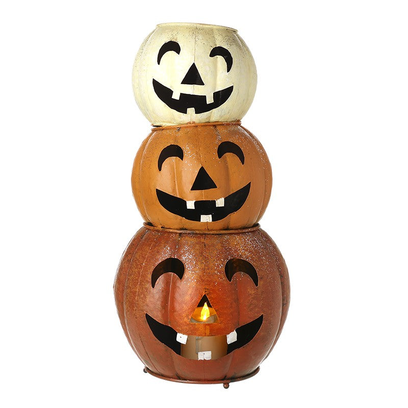 Orange Metal Light-Up Pumpkin Stack