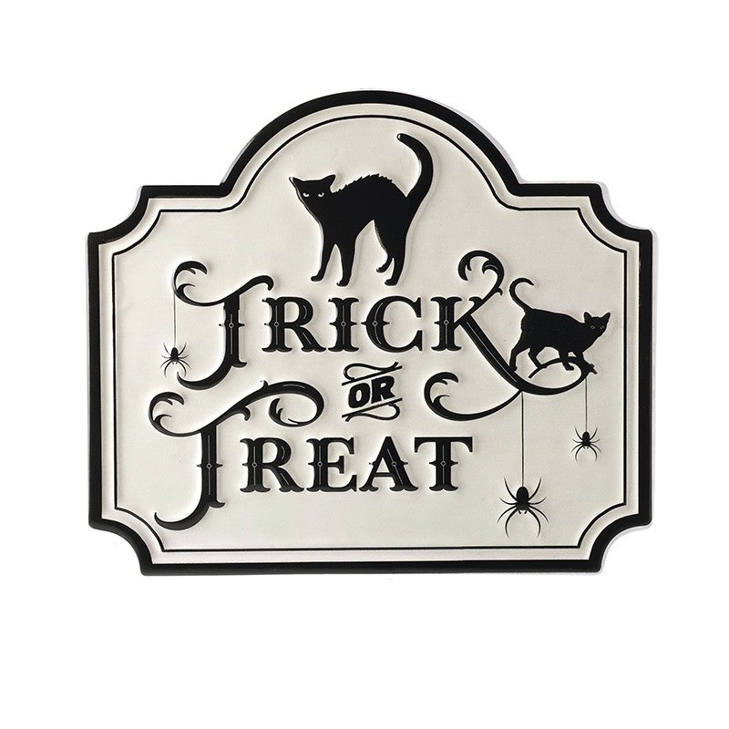 White Trick Or Treat Metal Sign