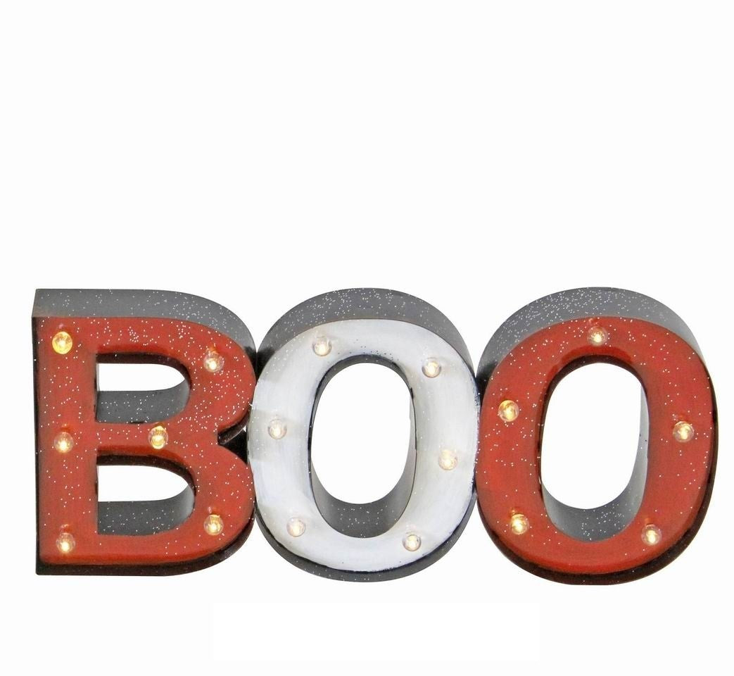 Large Halloween Light Up Metal Boo Sign