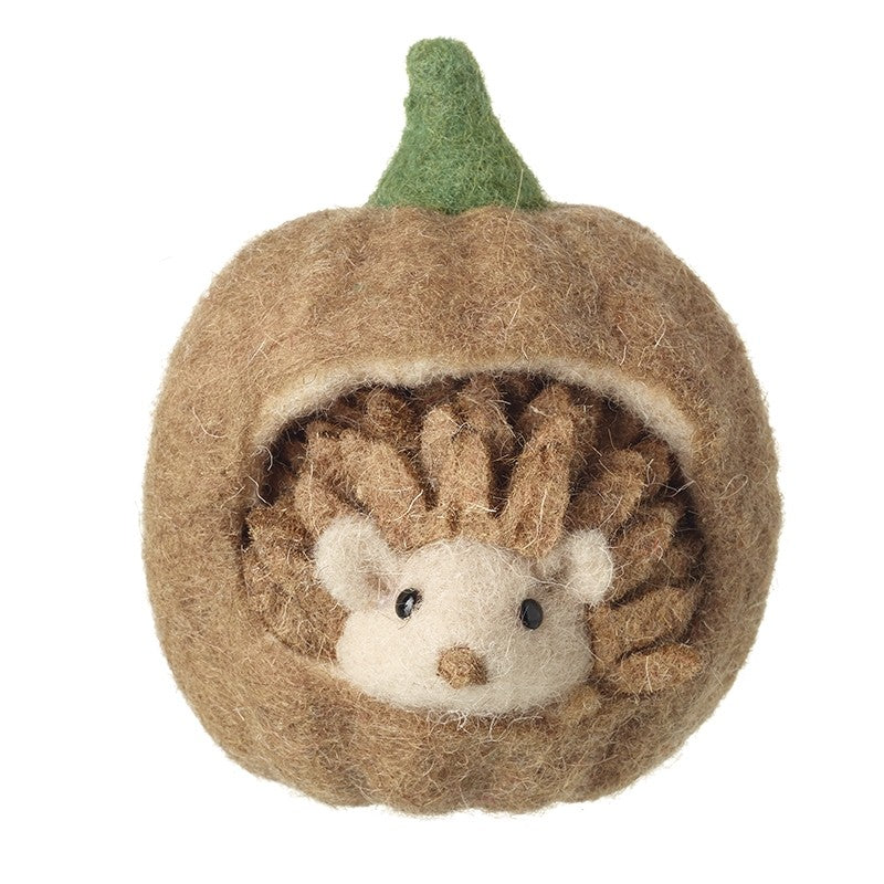 Felt Hedgehog in Pumpkin Autumn Ornament
