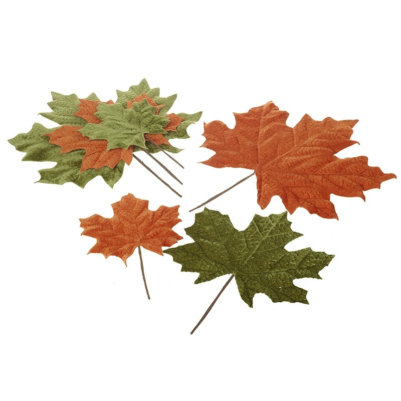 Set of 6 Green & Brown Decorative Autumnal Leaves