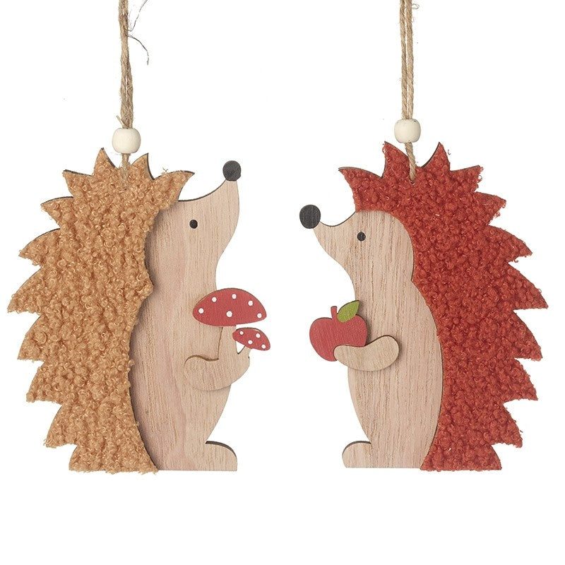 Hanging Wood & Fabric Hedgehog Orange or Red