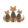 Orange Wooden Foxes with Faux Fur Table Top Decoration - 17cm