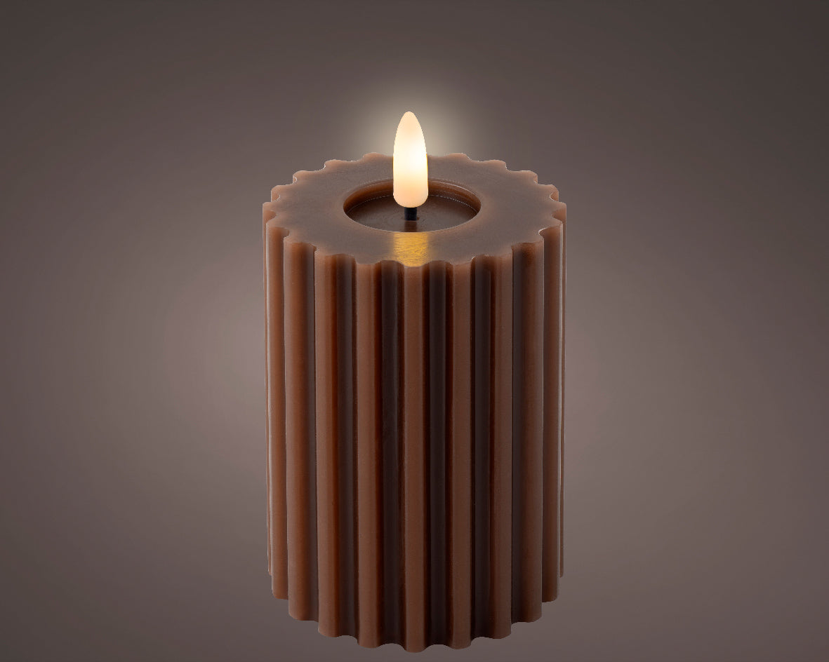 Dark Brown Battery Operated Warm White LED Indoor Textured Candle - 7.5x12cm