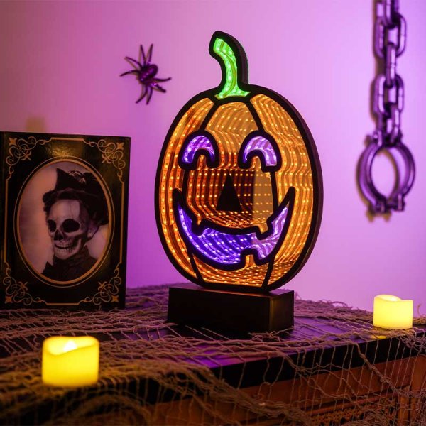 Lit Pumpkin Infinity Mirror - 28cm