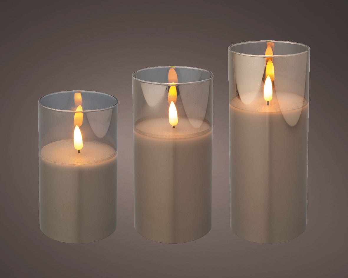 LED Wax Smokey Glass Candles - Set of 3