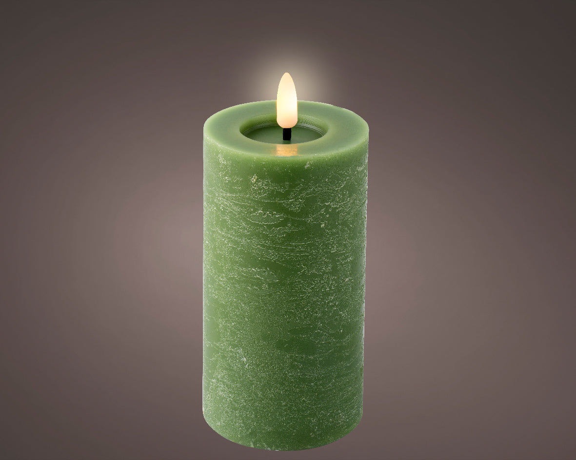 Green LED Wax Wick Candle - Real Flame Effect Technology