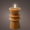 Brown Battery Operated Warm White LED Indoor Carved Candle - 8x15cm