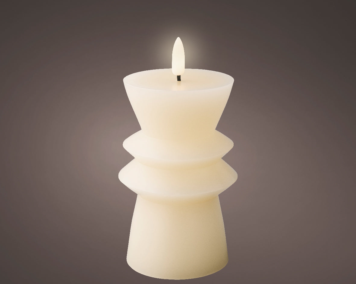 Cream Battery Operated Warm White LED Indoor Carved Candle - 8x15cm