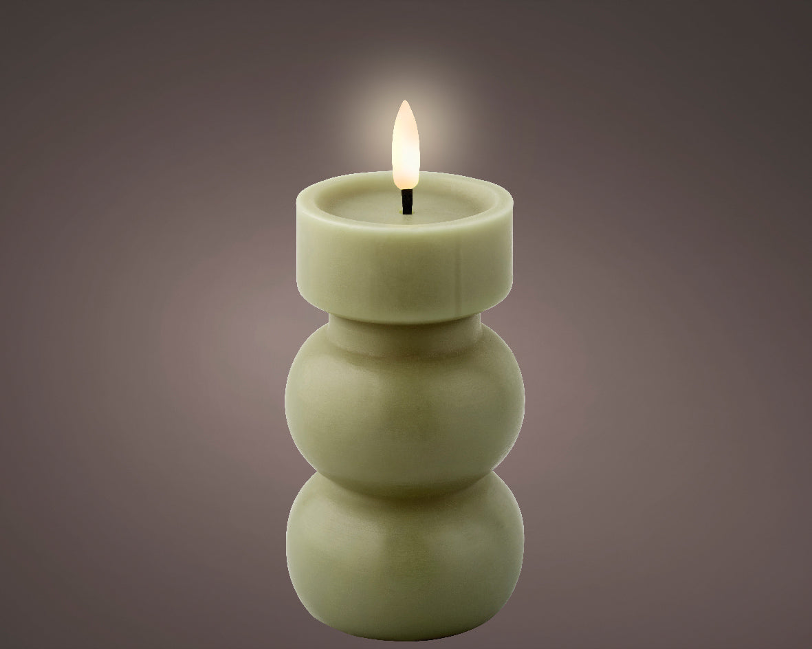 Green Battery Operated Warm White LED Indoor Vase Candle - 7x15cm