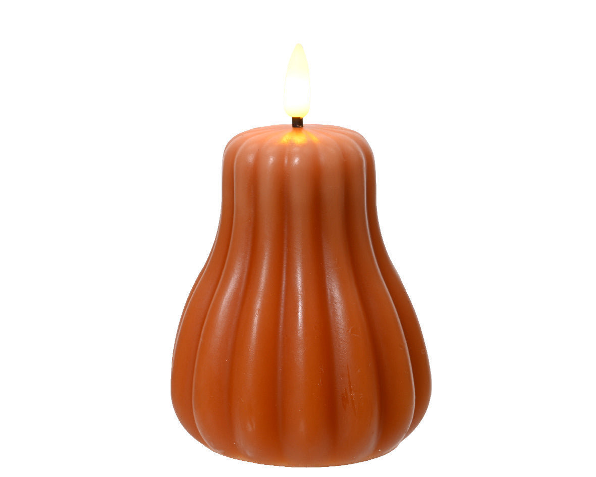 Halloween Orange Battery Operated Warm White LED Indoor Pumpkin Candle - 8.5x13cm