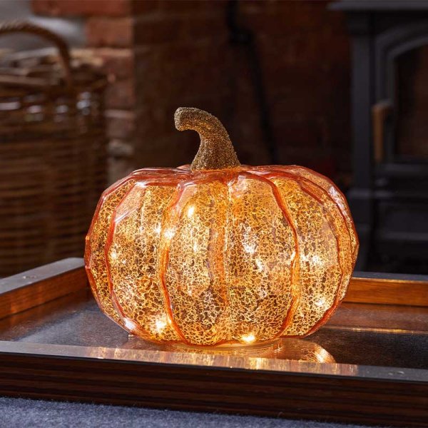 Autumn Glass InLit Golden Pumpkin - 17cm