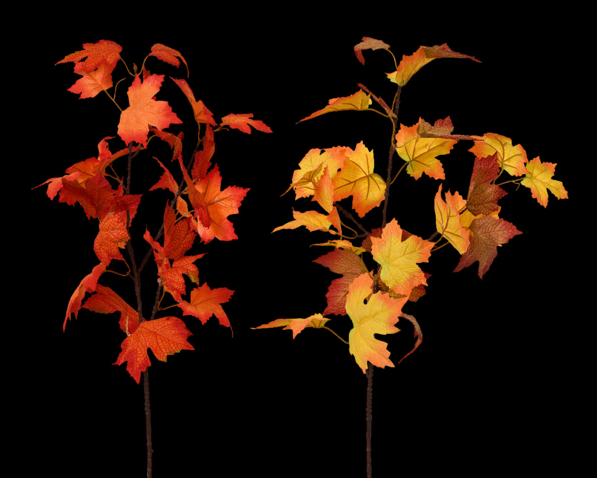 Autumnal Orange Polyester Leaves Spray - 90cm