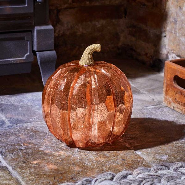 Large Autumn Glass InLit Golden Pumpkin - 19cm