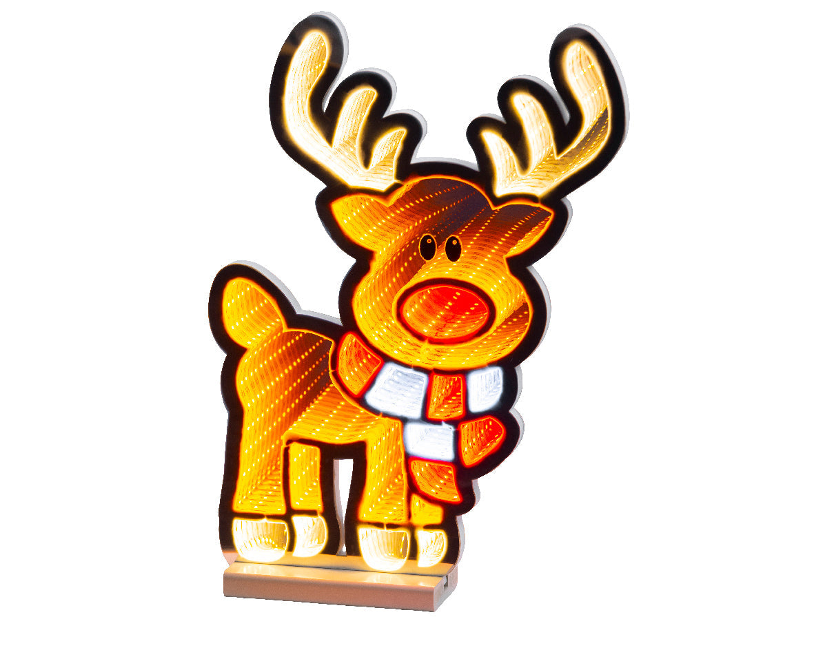 Lumineo Standing Reindeer in Scarf Infinity Mirror Light - 40cm