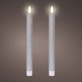 Set of 2 LED Silver Wax Dinner Candles with Flame Effect