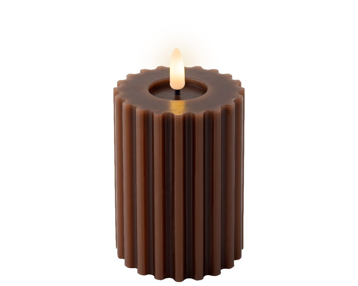 Dark Brown Battery Operated Warm White LED Indoor Textured Candle - 7.5x12cm