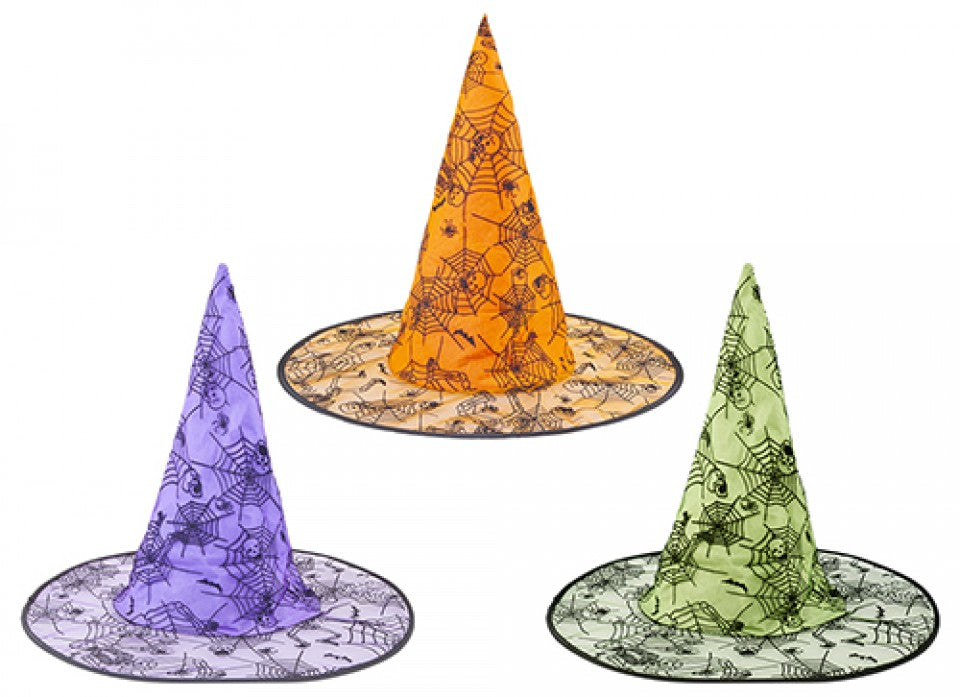 Brightly Coloured Halloween Witches Spider & Cobweb Hat - Individual