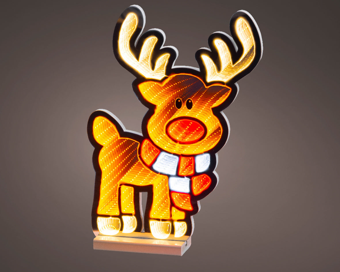 Lumineo Standing Reindeer in Scarf Infinity Mirror Light - 40cm