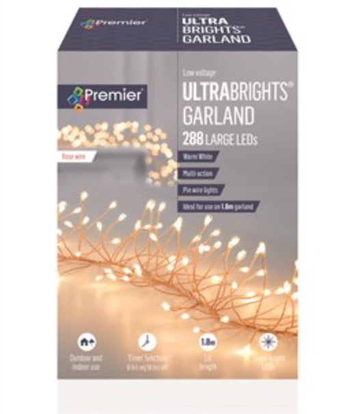 Premier Rose Gold Ultrabright Cluster Light Garland