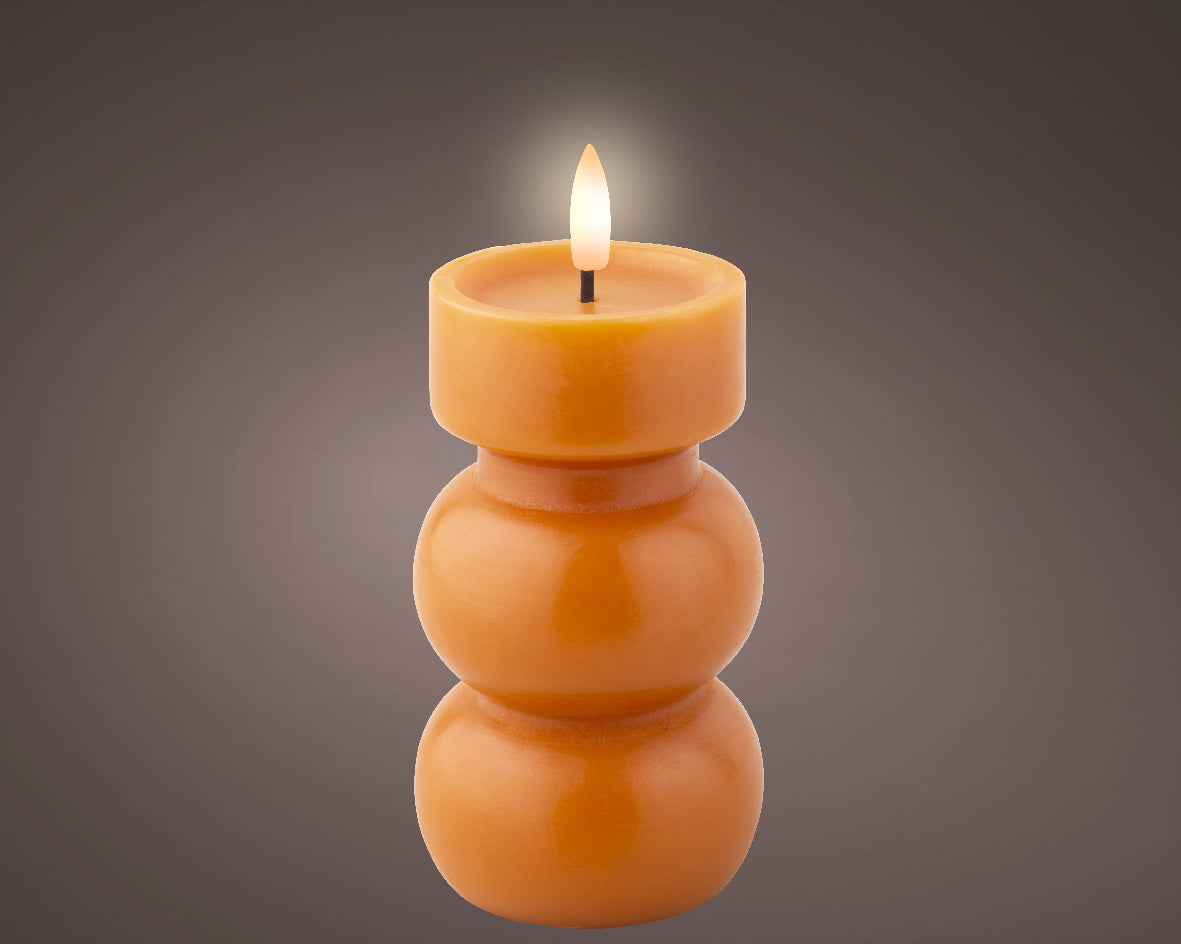Orange Battery Operated Warm White LED Indoor Vase Candle - 7x15cm