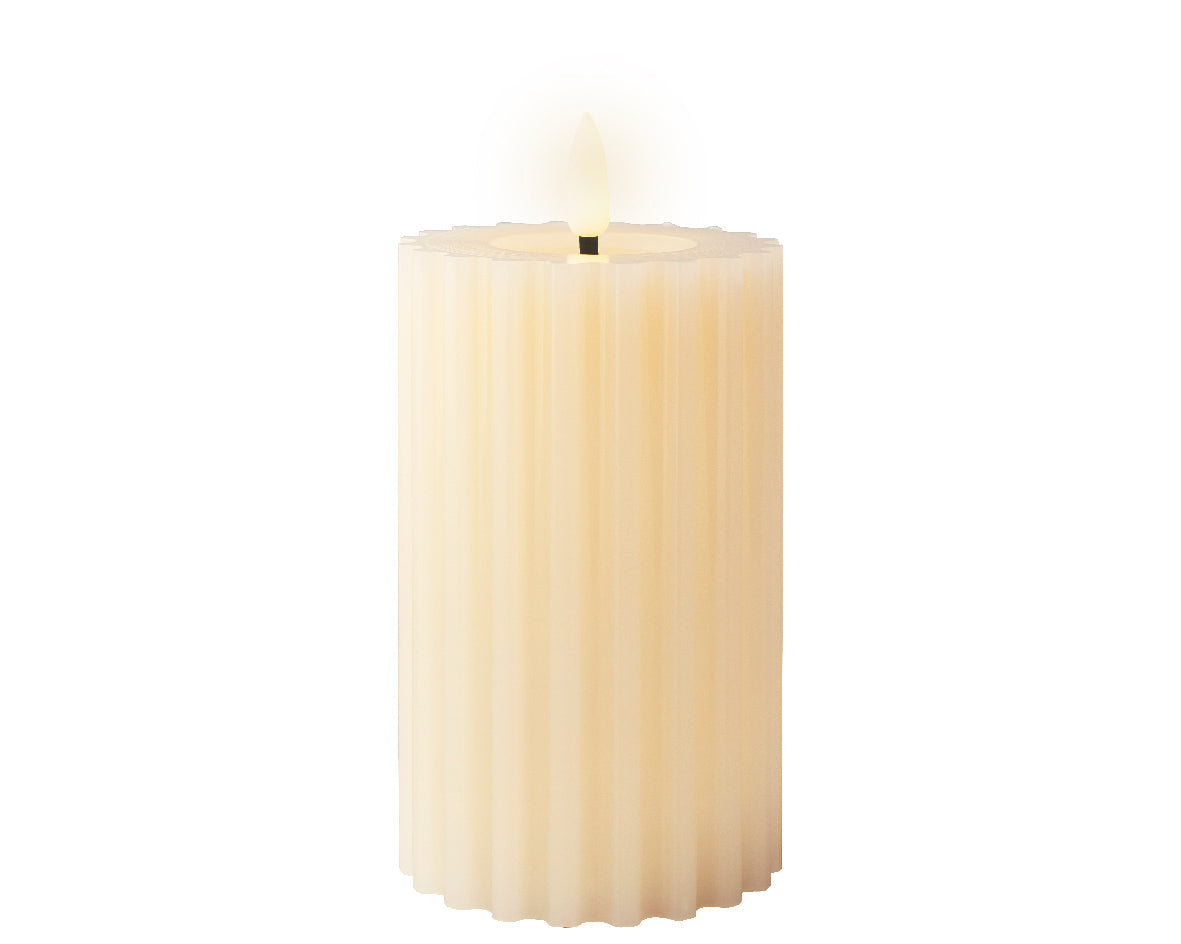 Cream Battery Operated Warm White LED Indoor Textured Candle - 7.5x15cm