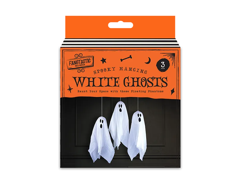 Pack of 3 Halloween White Hanging Ghost Decorations