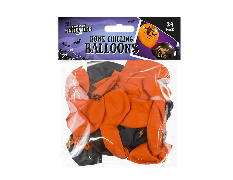 Halloween Orange & Black Balloons - Pack of 24