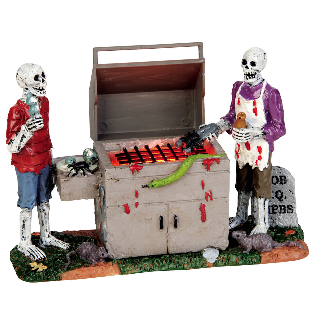 Lemax Spooky Town - Gory Grillin Skeleton BBQ with Lights