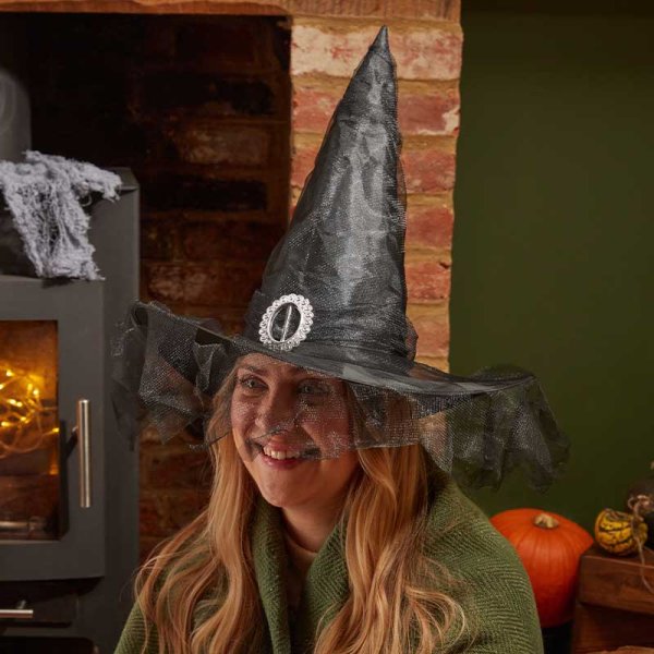 Halloween Witch's Hat with Veil & Buckle