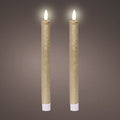 Set of 2 LED Gold Wax Dinner Candles with Flame Effect