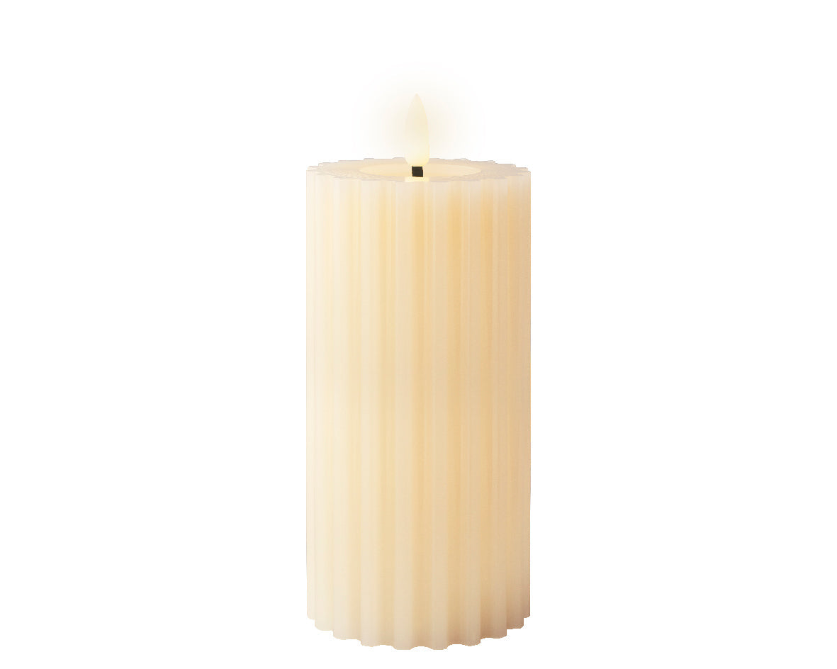 Cream Battery Operated Warm White LED Indoor Textured Candle - 7.5x17.5cm