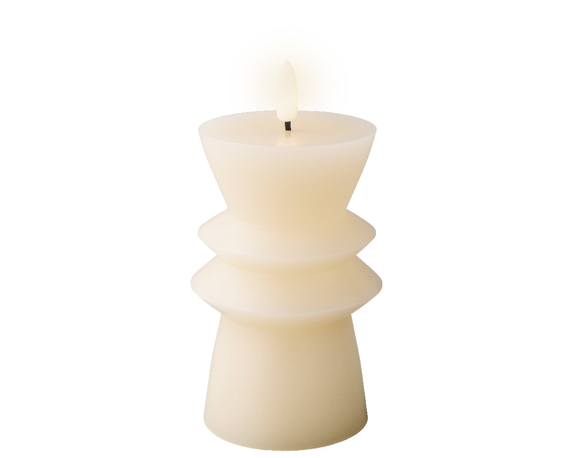 Cream Battery Operated Warm White LED Indoor Carved Candle - 8x15cm
