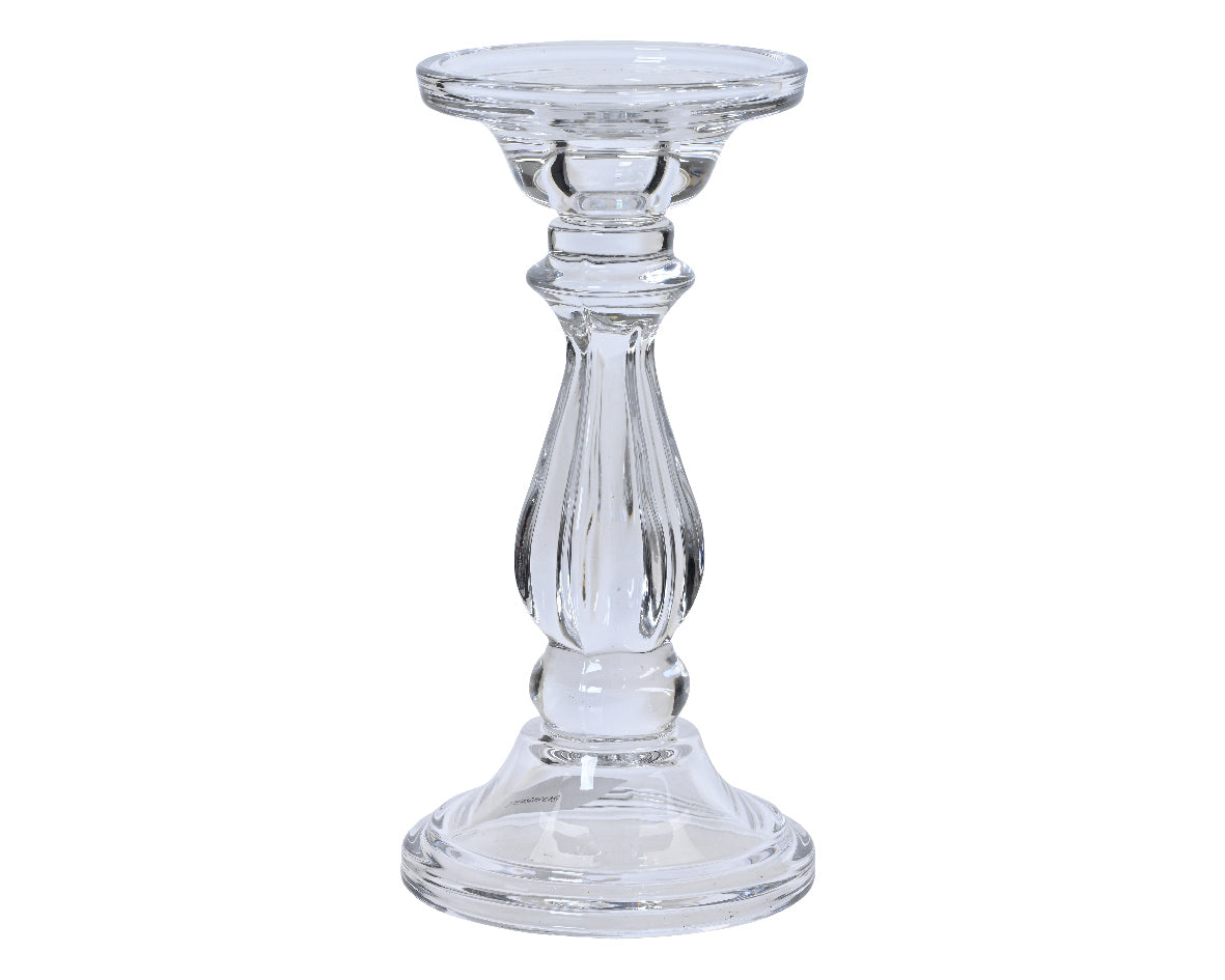 Clear Structured Glass Candleholder - 20cm
