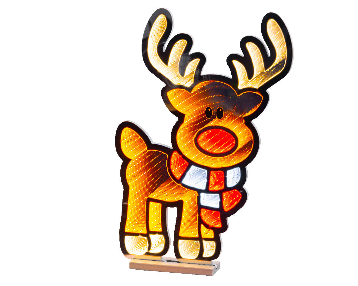 Standing Reindeer in Scarf Infinity Mirror Light - 60cm