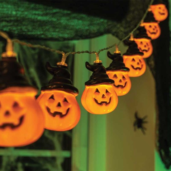 Jack-O'-Lantern Orange Pumpkin String Lights - Set of 10