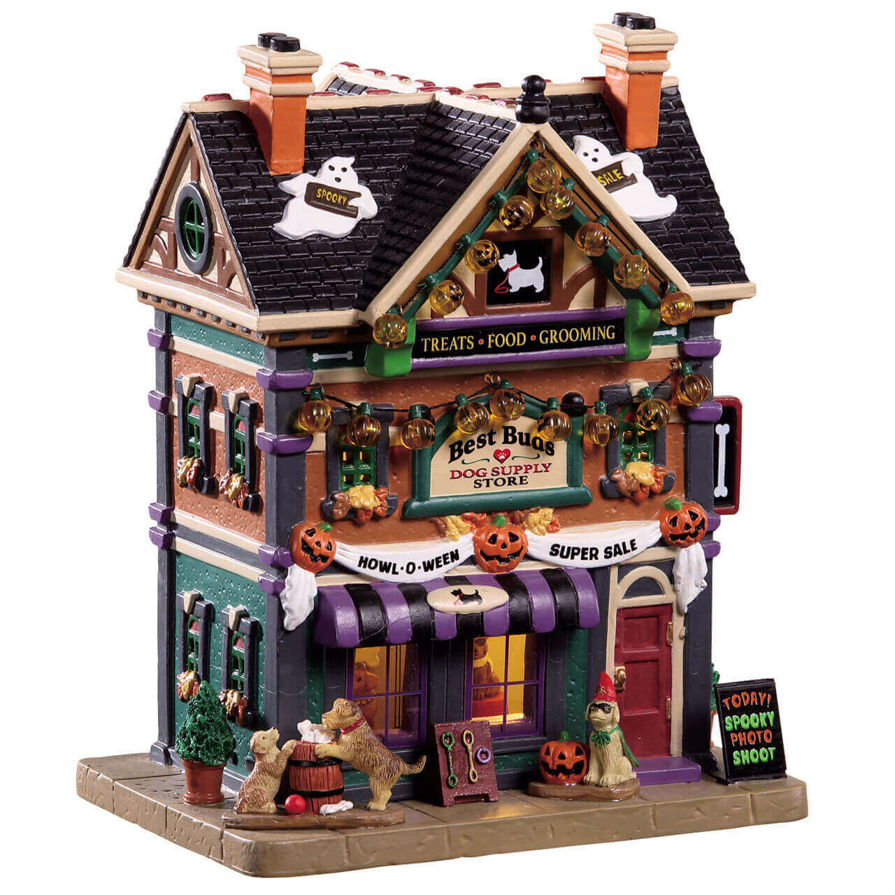 Lemax Spooky Town - Best Buds Dog Supply Store with Lights