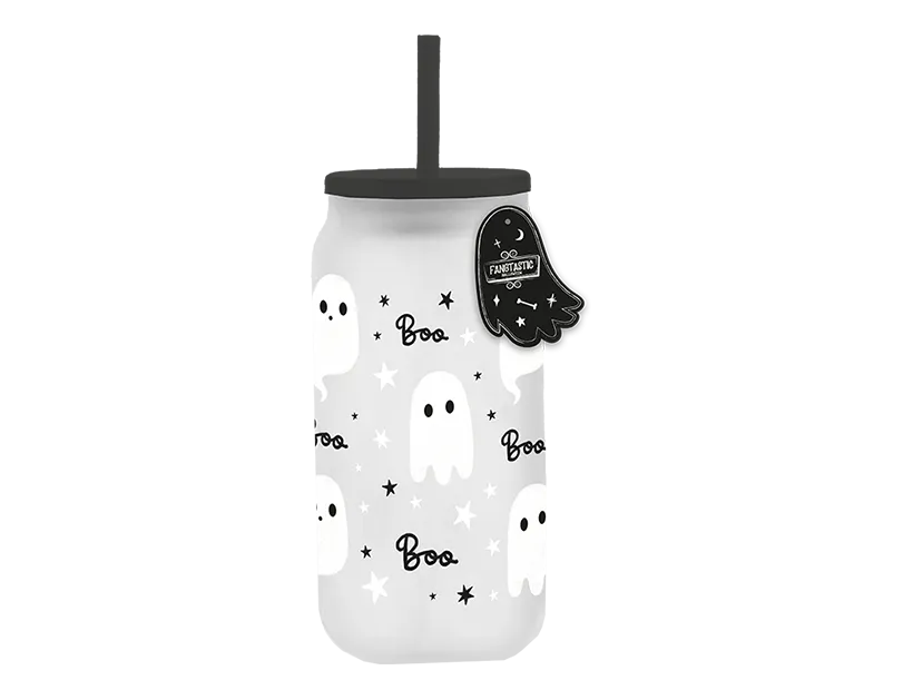 Ghost Glass Mason Jar With Straw