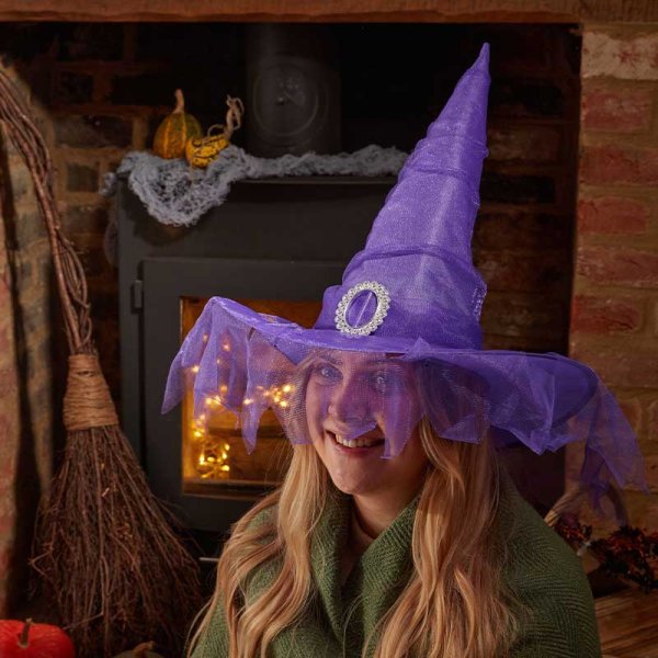Halloween Witch's Hat with Veil & Buckle