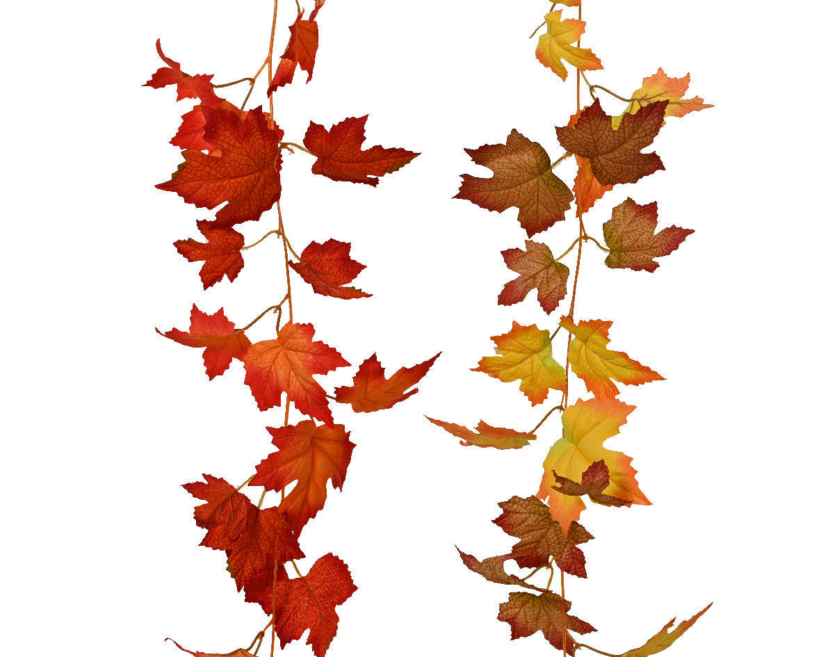 Autumnal Orange Artificial Leaves Garland - 175cm