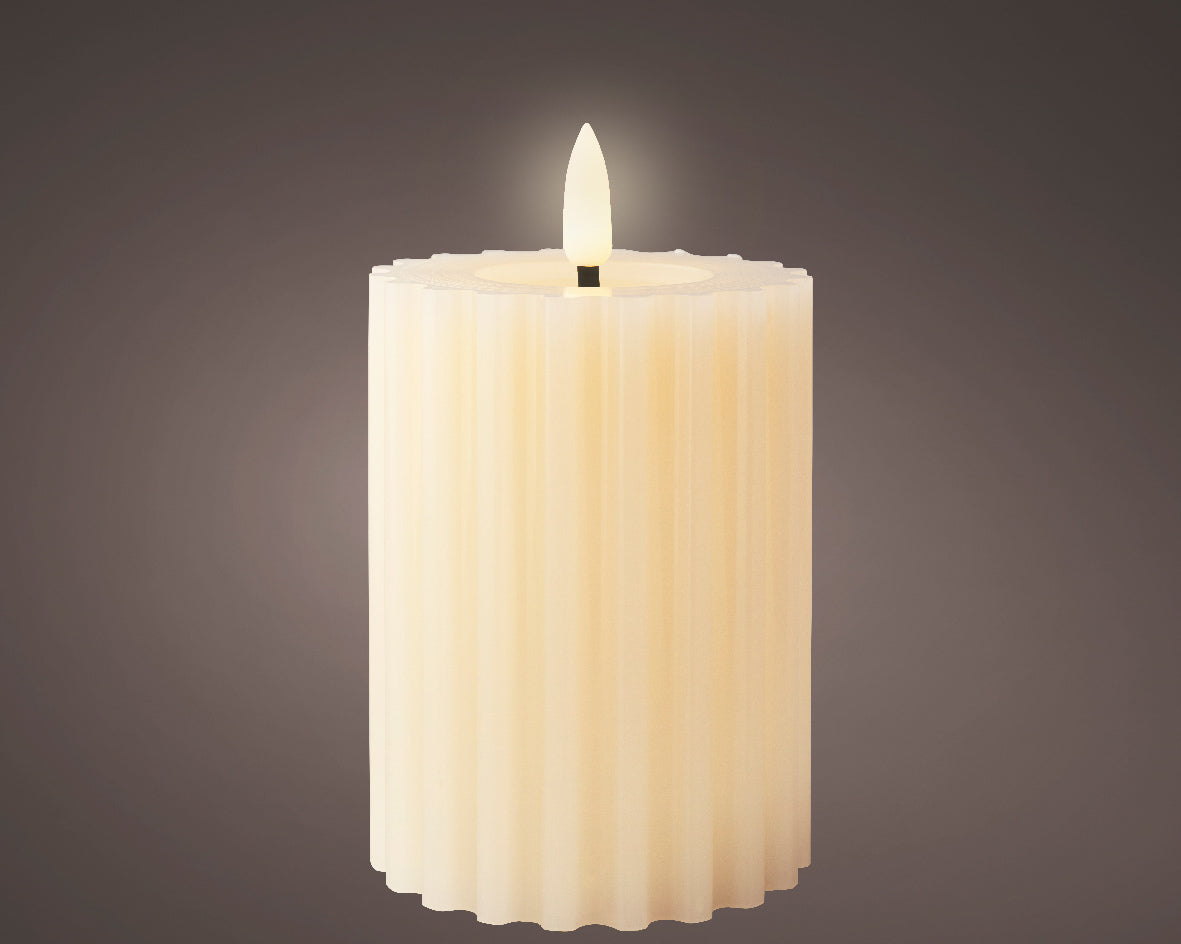 Cream Battery Operated Warm White LED Indoor Textured Candle - 7.5x12cm